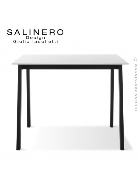 Table SALINERO, pour bureau, boutique, piétement acier noir, plateau stratifié compact blanc