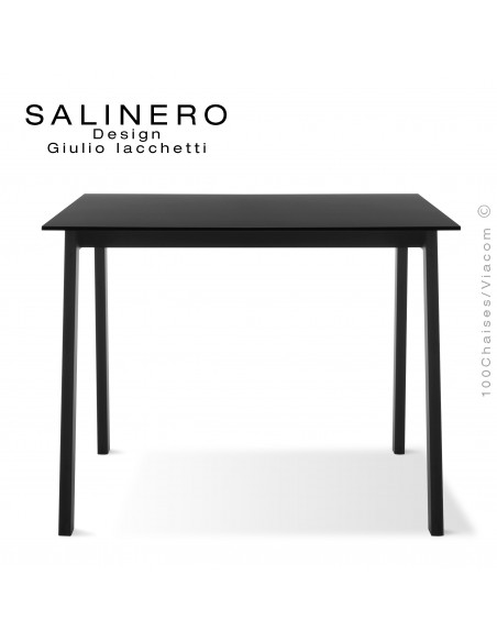 Table SALINERO, pour bureau, boutique, piétement acier noir, plateau stratifié compact noir Fenix anti-empreinte