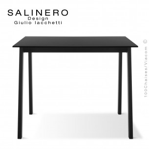 Table SALINERO, pour bureau, boutique, piétement acier noir, plateau stratifié compact noir Grafite anti-empreinte