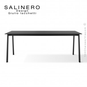 Table SALINERO, pour bureau, boutique, piétement acier noir, plateau stratifié compact noir Graphite anti-empreinte