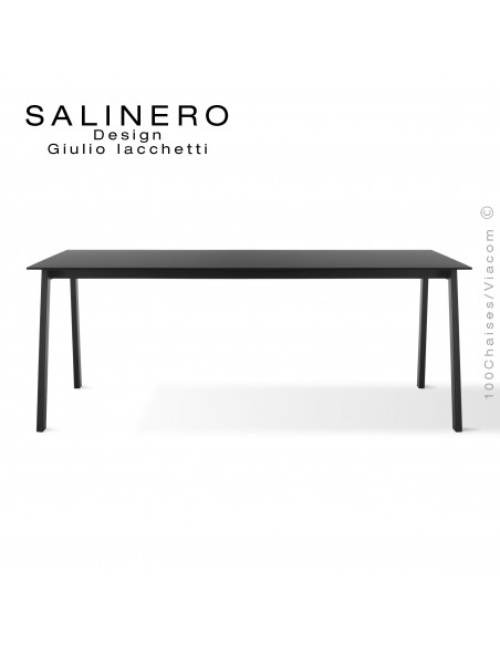 Table SALINERO, pour bureau, boutique, piétement acier noir, plateau stratifié compact noir Graphite anti-empreinte