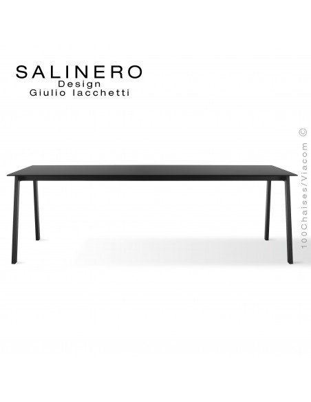 Table SALINERO, pour bureau, boutique, piétement acier noir, plateau stratifié compact Fenix anti-empreinte