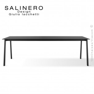 Table SALINERO, pour bureau, boutique, piétement acier noir, plateau stratifié compact Graphite anti-empreinte