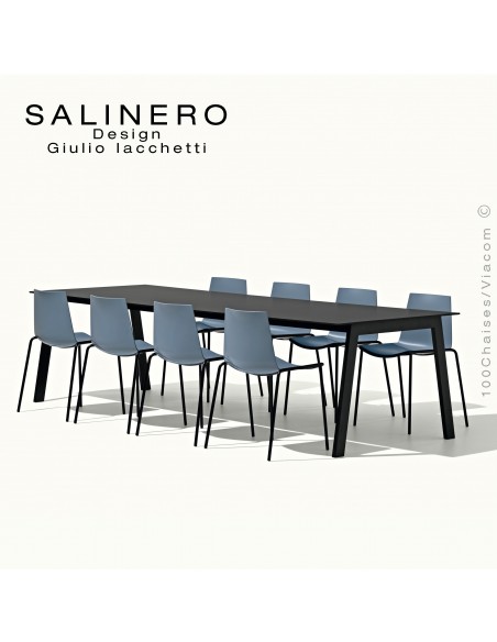 Table SALINERO, pour bureau, boutique, piétement acier, plateau stratifié compact