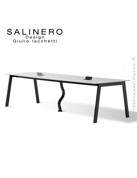 Table SALINERO, pour bureau, boutique, piétement acier noir, plateau stratifié compact blanc