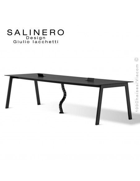 Table SALINERO, pour bureau, boutique, piétement acier noir, plateau stratifié compact Graphite anti-empreinte