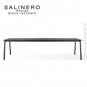 Table SALINERO, pour bureau, boutique, piétement acier noir, plateau stratifié compact Graphite anti-empreinte