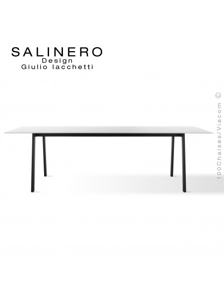 Table SALINERO, pour bureau, boutique, piétement acier noir, plateau stratifié compact blanc