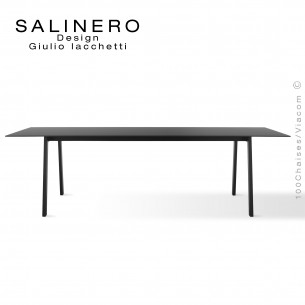 Table SALINERO, pour bureau, boutique, piétement acier noir, plateau stratifié compact Graphite anti-empreinte