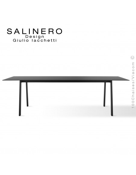 Table SALINERO, pour bureau, boutique, piétement acier noir, plateau stratifié compact Graphite anti-empreinte
