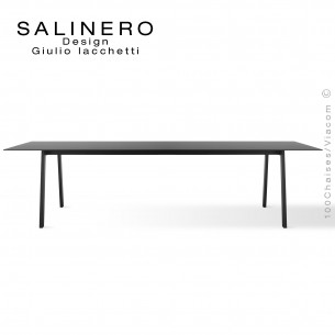 Table SALINERO, pour bureau, boutique, piétement acier noir, plateau stratifié compact Grafite anti-empreinte