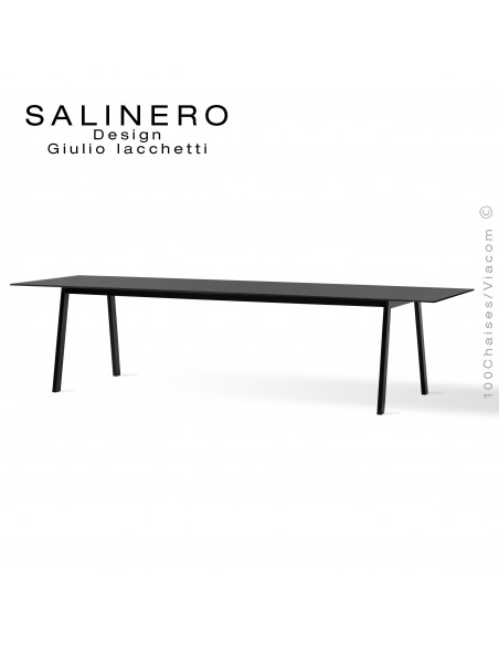Table SALINERO, pour bureau, boutique, piétement acier noir, plateau stratifié compact Grafite anti-empreinte