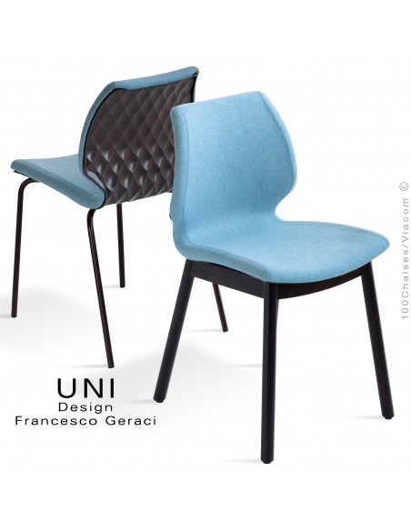 Collection chaise design effet matelassé UNI, piètement bois vernis ou acier peint