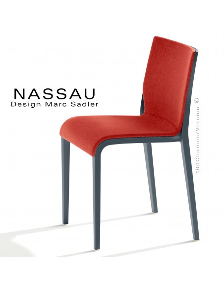 Chaise NASSAU, pour hôtel, restaurant, café, snack, structure plastique anthracite, assise tissu brique FL825.