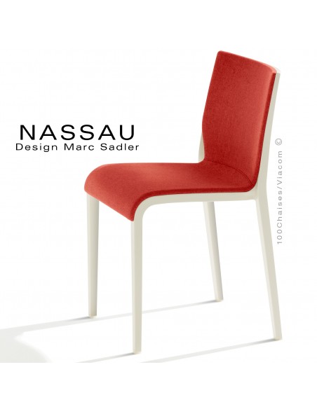 Chaise NASSAU, pour hôtel, restaurant, café, snack, structure plastique blanc, assise tissu brique FL825.