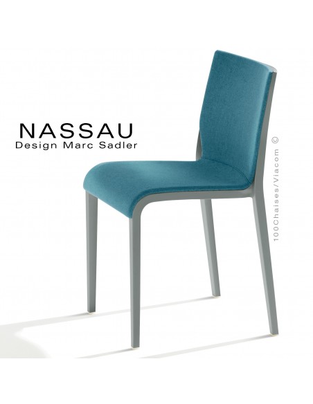 Chaise NASSAU, pour hôtel, restaurant, café, snack, structure plastique gris, assise tissu bleu FL830.