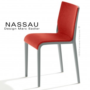 Chaise NASSAU, pour hôtel, restaurant, café, snack, structure plastique gris, assise tissu brique FL825.