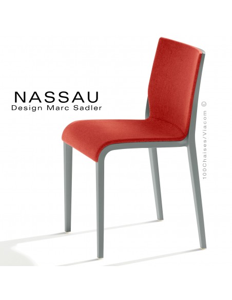 Chaise NASSAU, pour hôtel, restaurant, café, snack, structure plastique gris, assise tissu brique FL825.