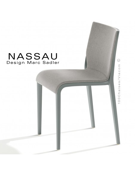 Chaise NASSAU, pour hôtel, restaurant, café, snack, structure plastique gris, assise tissu gris FL832.