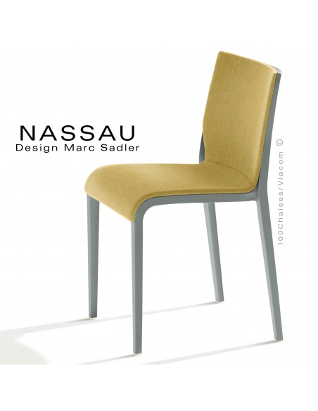 Chaise NASSAU, pour hôtel, restaurant, café, snack, structure plastique gris, assise tissu jaune FL821.