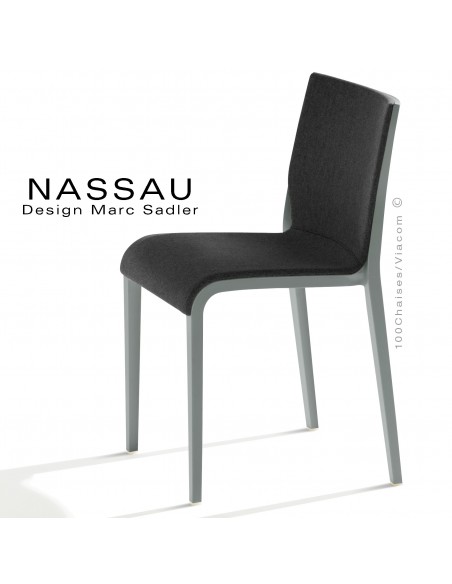 Chaise NASSAU, pour hôtel, restaurant, café, snack, structure plastique gris, assise tissu noir FL019.