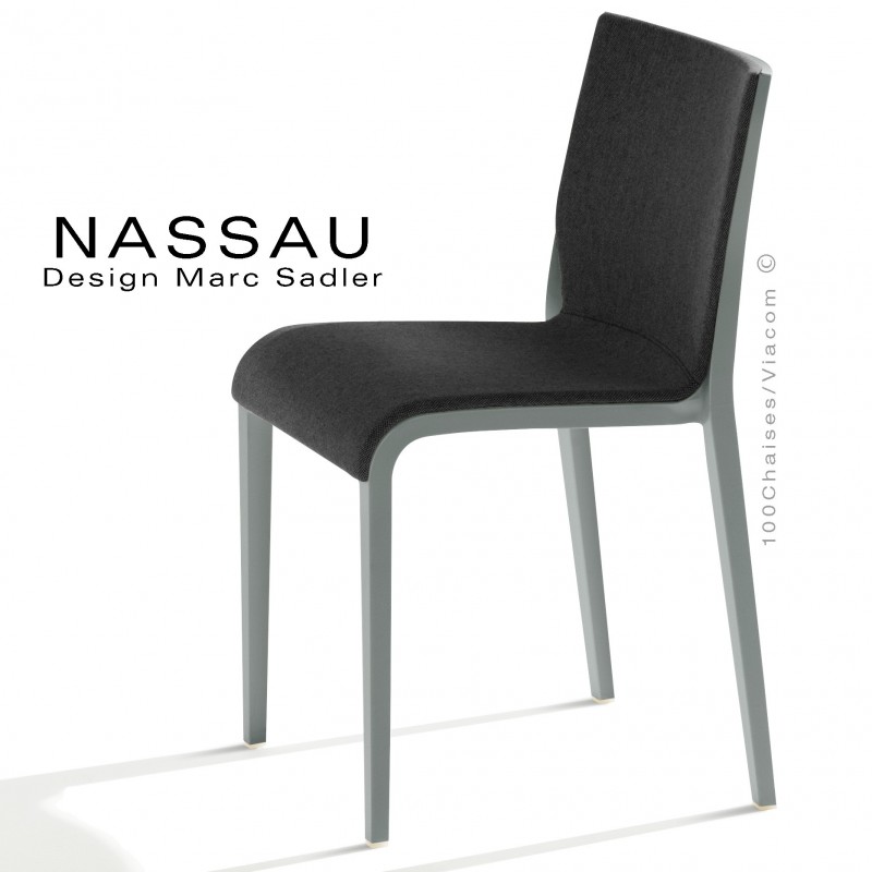 Chaise NASSAU, pour hôtel, restaurant, café, snack, structure plastique gris, assise tissu noir FL019.