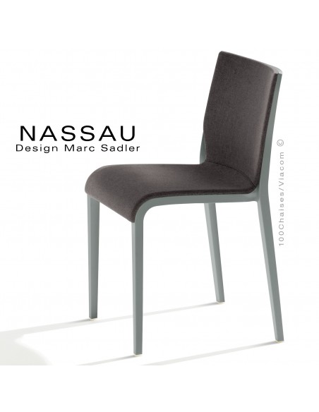 Chaise NASSAU, pour hôtel, restaurant, café, snack, structure plastique gris, assise tissu taupe FL824.