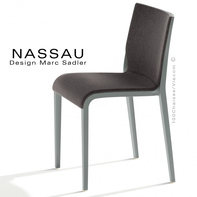 Chaise NASSAU, pour hôtel, restaurant, café, snack, structure plastique gris, assise tissu taupe FL824.