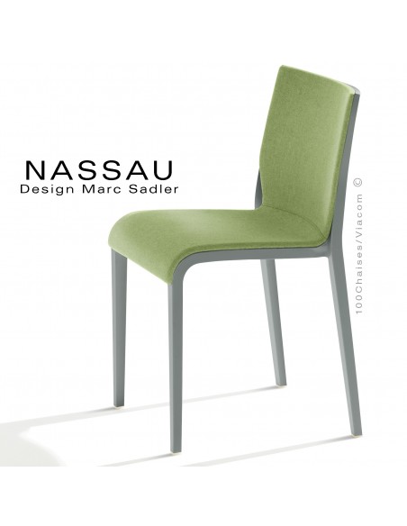 Chaise NASSAU, pour hôtel, restaurant, café, snack, structure plastique gris, assise tissu vert FL827.