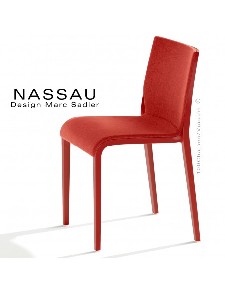 Chaise NASSAU, pour hôtel, restaurant, café, snack, structure plastique rouge marsala, assise tissu brique FL825.