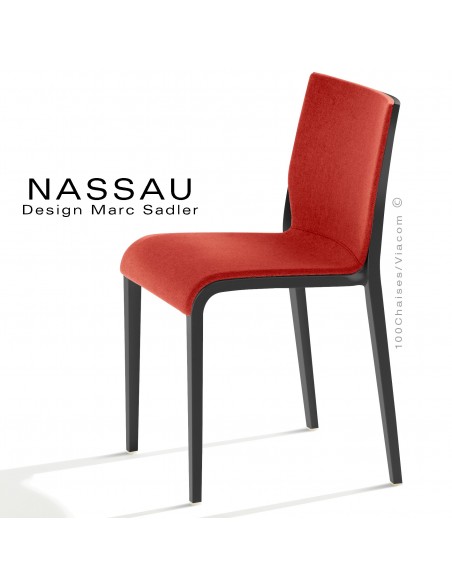 Chaise NASSAU, pour hôtel, restaurant, café, snack, structure plastique noir, assise tissu brique FL825.