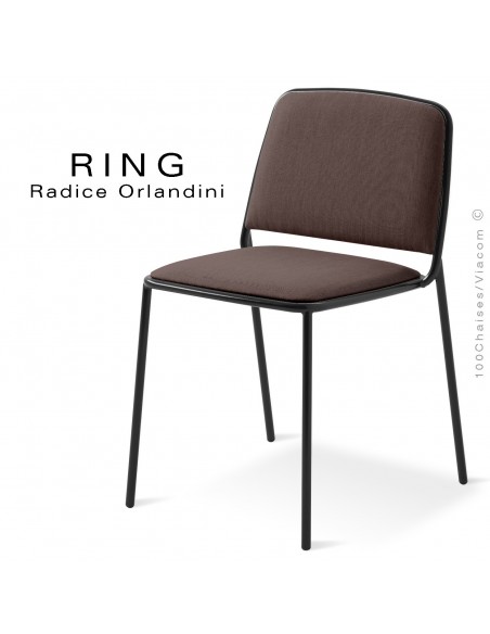 Chaise RING, assise et dossier garnis, piétement acier peint noir, habillage tissu taupe