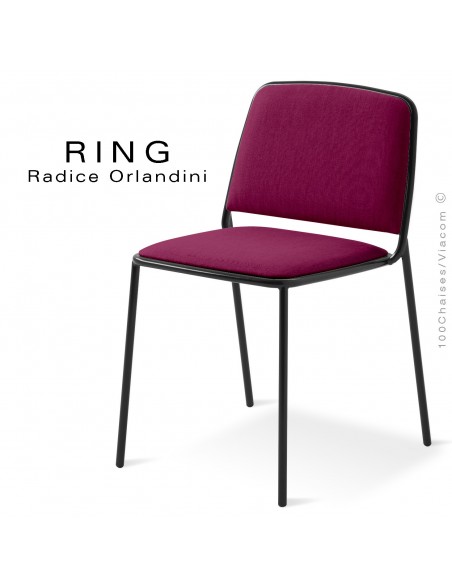 Chaise RING, assise et dossier garnis, piétement acier peint noir, habillage tissu violet