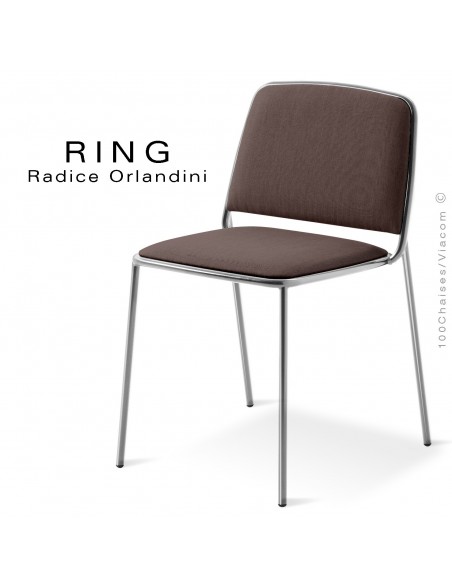 Chaise RING, assise et dossier garnis, piétement acier chromé, habillage tissu taupe