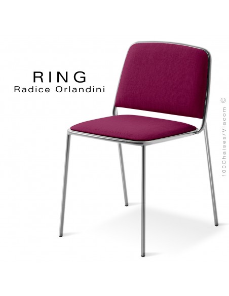 Chaise RING, assise et dossier garnis, piétement acier chromé, habillage tissu violet