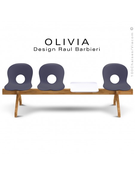 Banc design OLIVIA, piétement bois, assise coque plastique couleur anthacite.