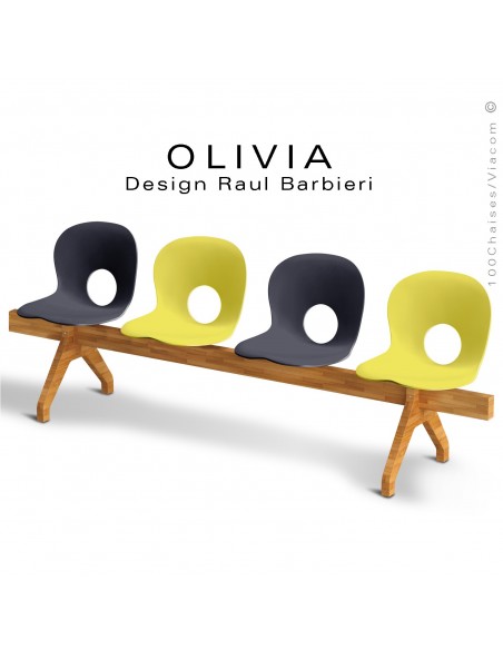 Banc design OLIVIA, exemple mélange des couleurs d'assises sur demande.