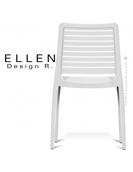 Chaise design ELLEN, structure et piétement plastique couleur blanche, pour extérieur.