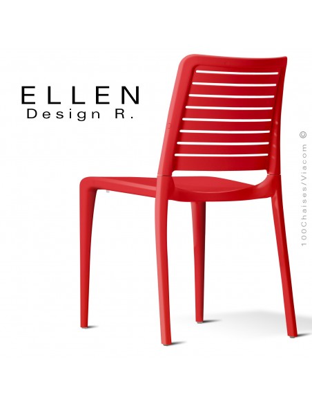Chaise design ELLEN, structure et piétement plastique couleur rouge, pour extérieur.