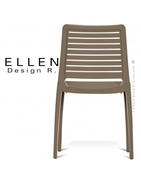 Chaise design ELLEN, structure et piétement plastique couleur taupe, pour extérieur.