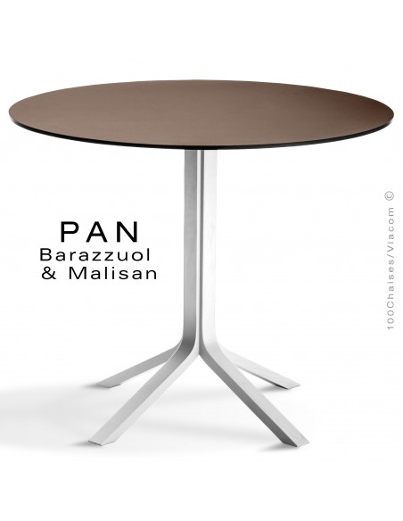 Table PAN, en bois de frêne peint blanc, plateau FENIX londra (gris)