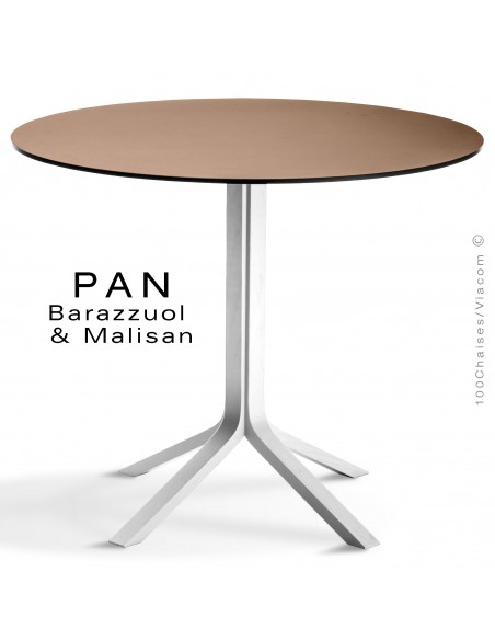 Table PAN, en bois de frêne peint blanc, plateau FENIX ottawa (marron clair)