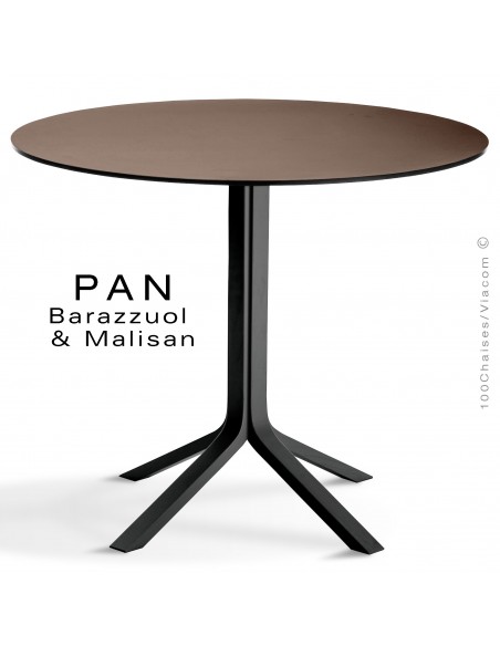 Table PAN, en bois de frêne peint noir, plateau FENIX londra (gris)