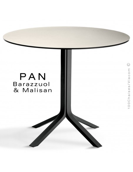 Table PAN, en bois de frêne peint noir, plateau FENIX male (blanc)