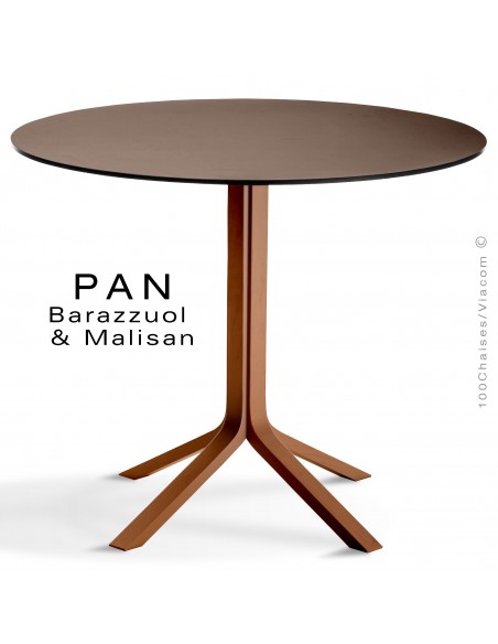 Table PAN, en bois de frêne teinté teck, plateau FENIX londra (gris)