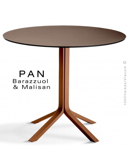 Table PAN, en bois de frêne teinté teck, plateau FENIX londra (gris)