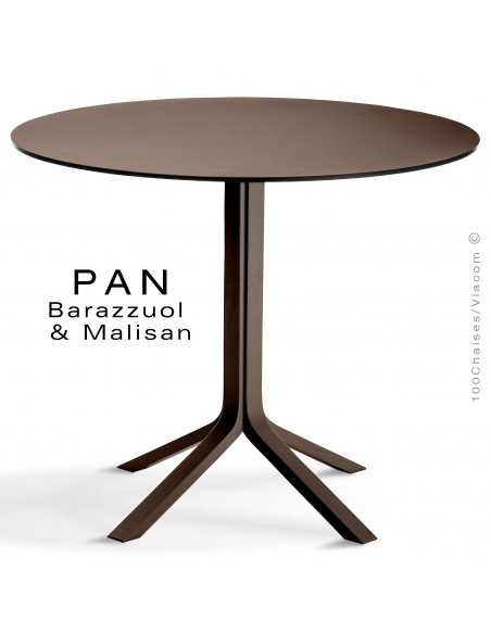 Table PAN, en bois de frêne teinté wengé, plateau FENIX londra (gris)