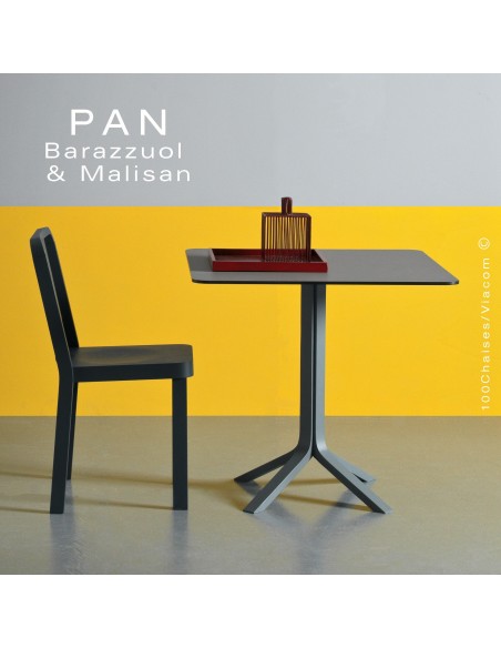 Table PAN, colonne central en bois de frêne peint ou teinté, plateau en FENIX®
