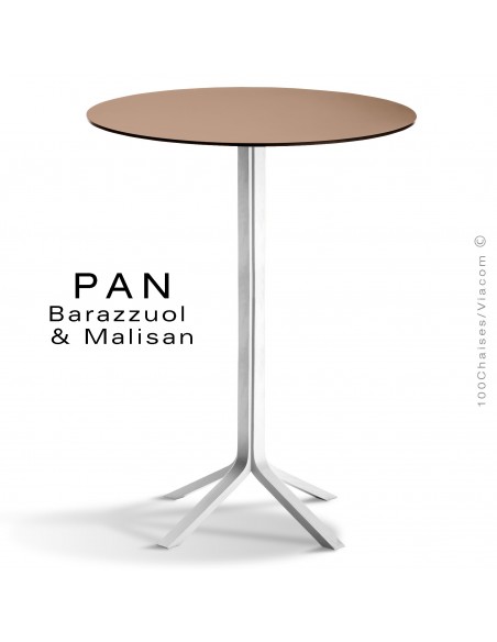 Table mange debout PAN, bois de frêne peint blanc, plateau FENIX ottawa (marron clair)