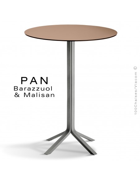 Table mange debout PAN, bois de frêne peint gris, plateau FENIX ottawa (marron clair)